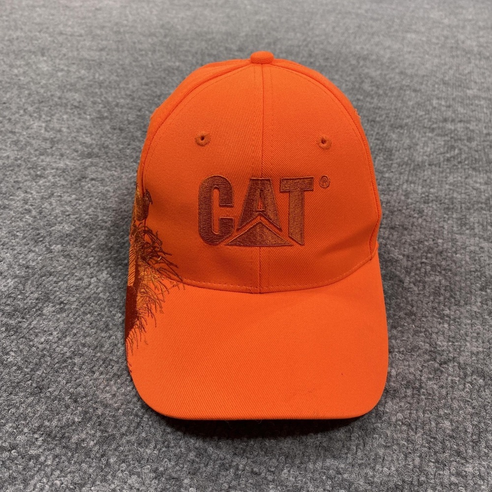 CAT Hat Cap Strap Back Mens One Size Orange Hunting Embroidered Pheasant